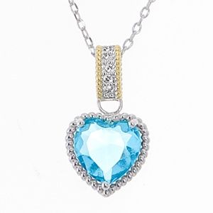 Heart-Shaped Swiss Blue Topaz CZ Necklace